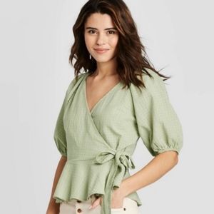 Women's Short Sleeve Wrap Top - Universal Thread - Mint -
